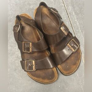 Birkenstock Milano Oiled Brown Leather Sandals with back
